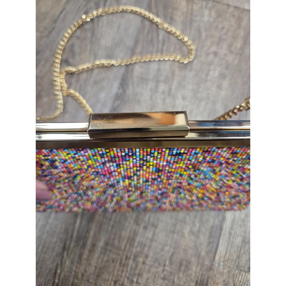 Nina NY Colorful Candy Rainbow Dot Gold Hardware Clutch Chain Purse - Picture 4 of 8
